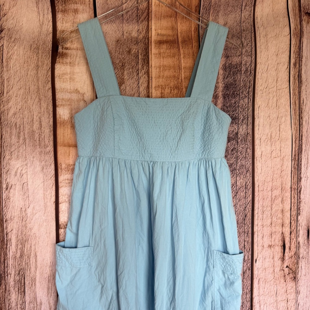 Madewell Dress Cutout Back Empire Midi Blue Cotton Coastal Summer Beach Size 4 - Picture 3 of 9